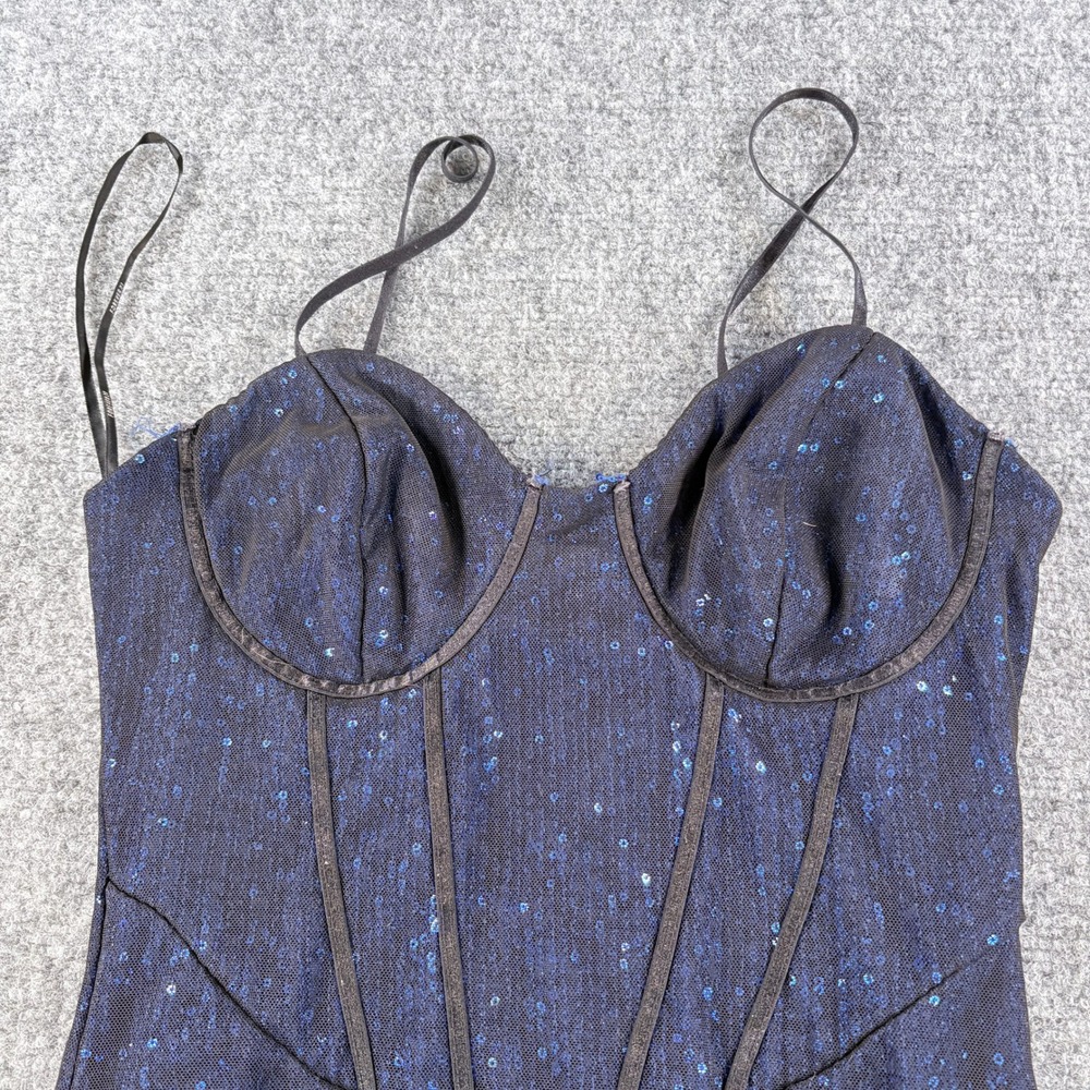 Forever 21 Womens Navy Blue Sequin Corset Bodycon Mini Dress Size M
